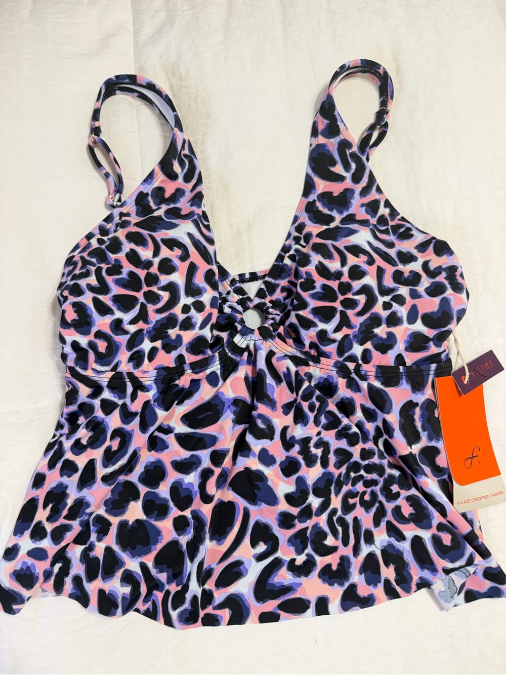 NWT Freely Leopard Print Tankini Top Pink Purple Swim Top A-Line Flowy - Picture 1 of 6